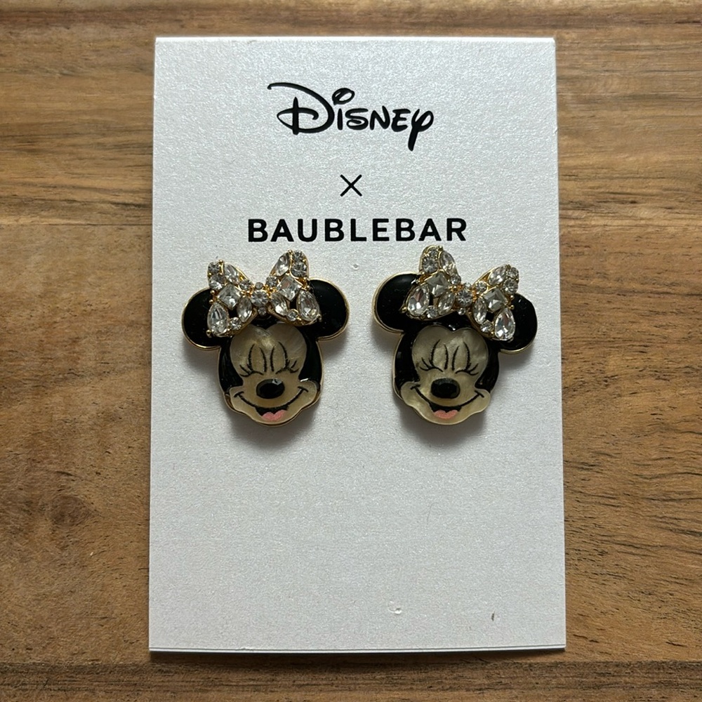 Disney X Baublebar earrings: Minnie Mouse Bow with rhinestones gold undertone